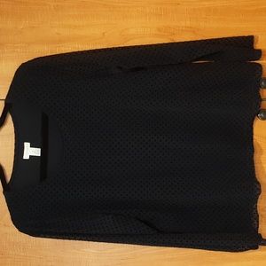 Chico's Navy Dotted Blouse with Sheer Sleeves, Chico's Size 2